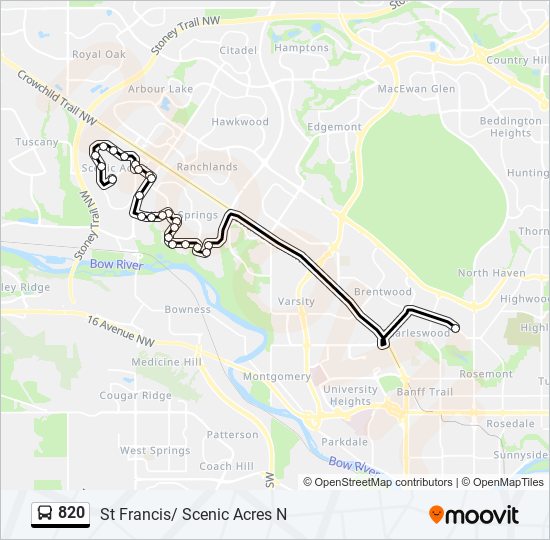 Plan de la ligne 820 de bus