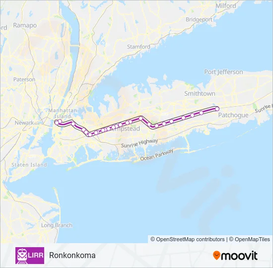 RONKONKOMA BRANCH Train Line Map