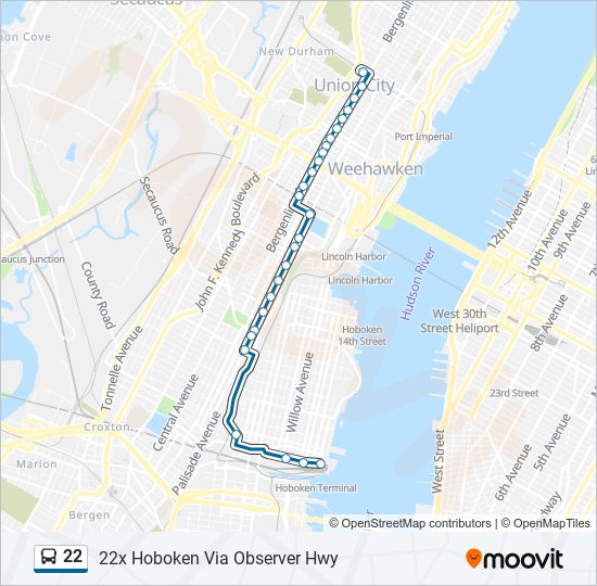 22 Route: Schedules, Stops & Maps - 22x Hoboken Via Observer Hwy (Updated)