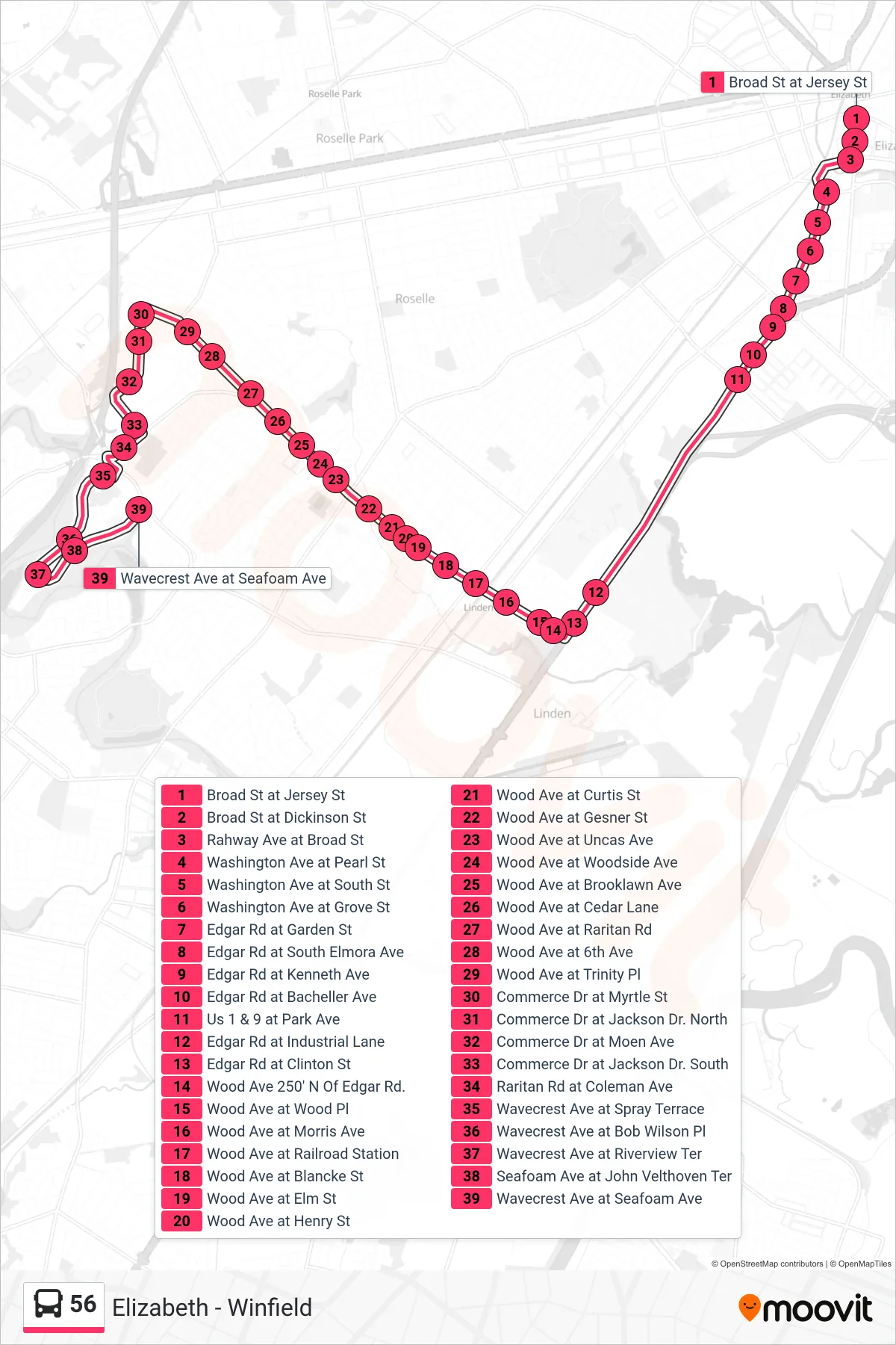 56 bus Line (Winfield Via Industrial Pk) route and stops on a map