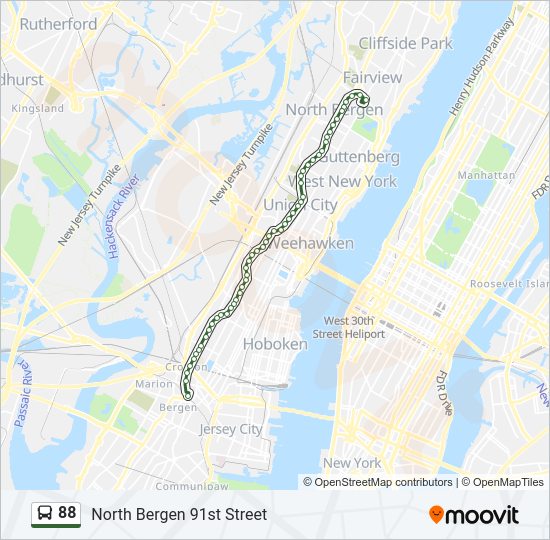 88 Route: Schedules, Stops & Maps - North Bergen 91st Street (Updated)