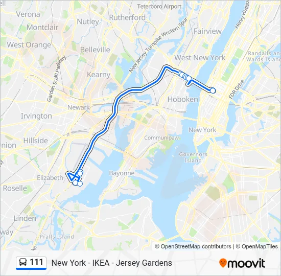 111 Route: Schedules, Stops & Maps - New York Via Union City (Updated)