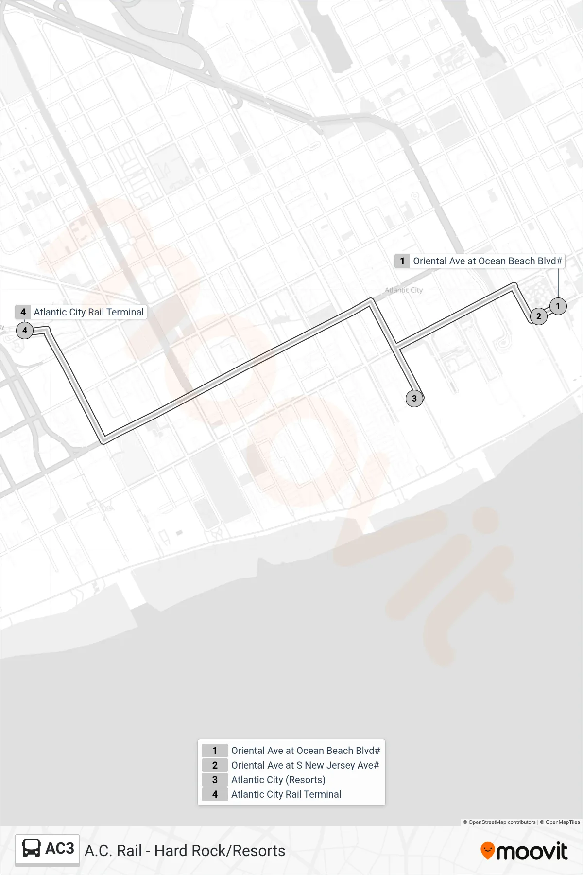 AC3 bus Line (Ac Rail Terminal -Free Fare) route and stops on a map