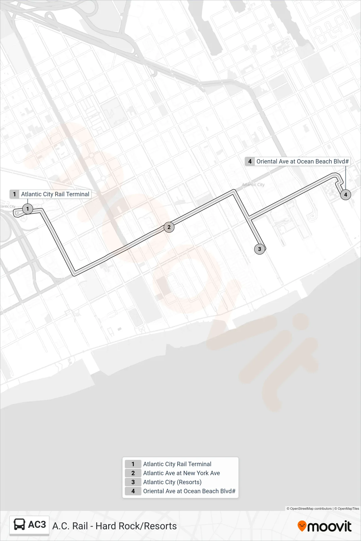 AC3 bus Line (Resorts Hard Rock Ocean Resort -Free Fare) route and stops on a map