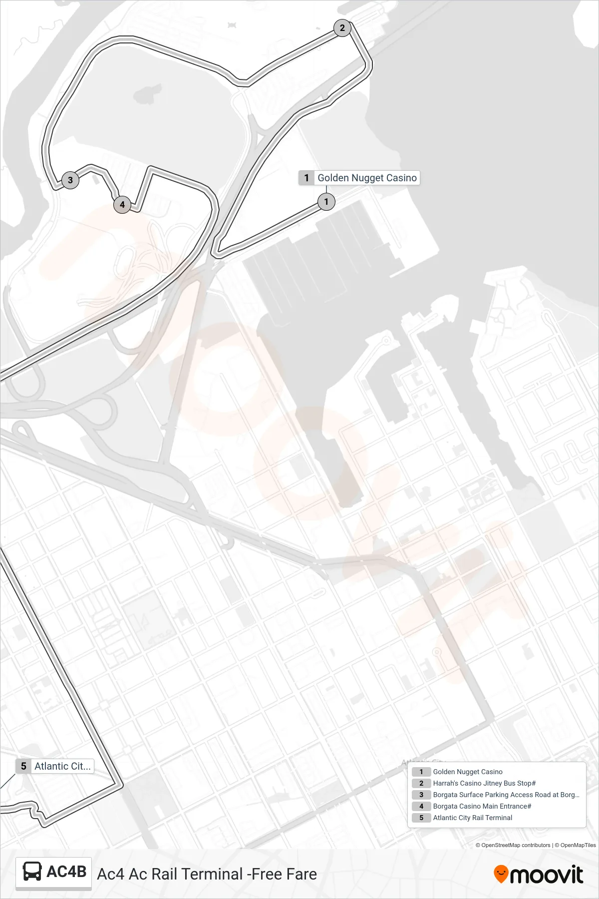 AC4B bus Line (Ac4 Ac Rail Terminal -Free Fare) route and stops on a map