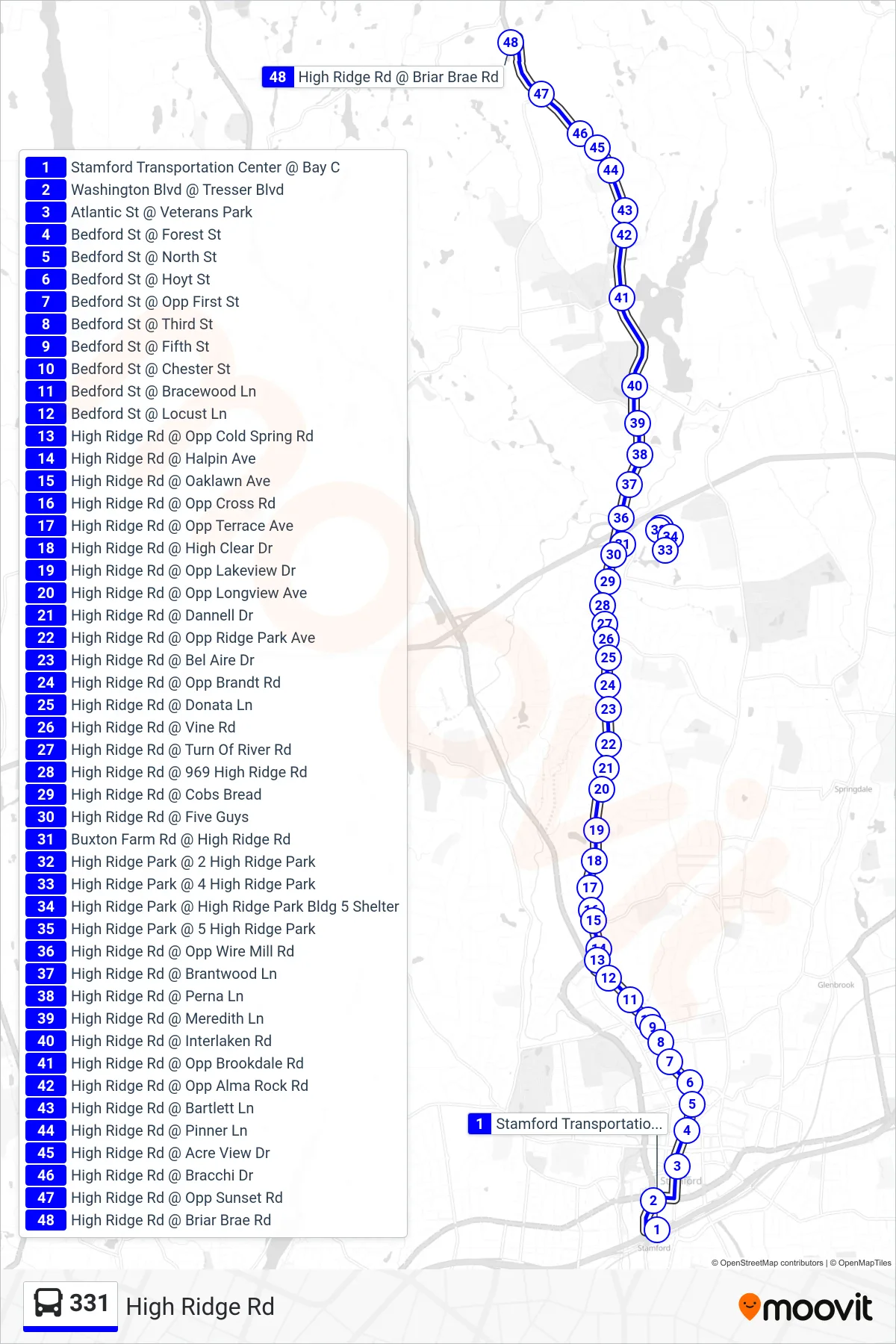 331 bus Line (331b - Briar Brae Rd) route and stops on a map