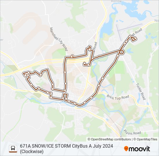 671A SNOW/ICE STORM CITYBUS A JULY 2024 (CLOCKWISE) bus Line Map