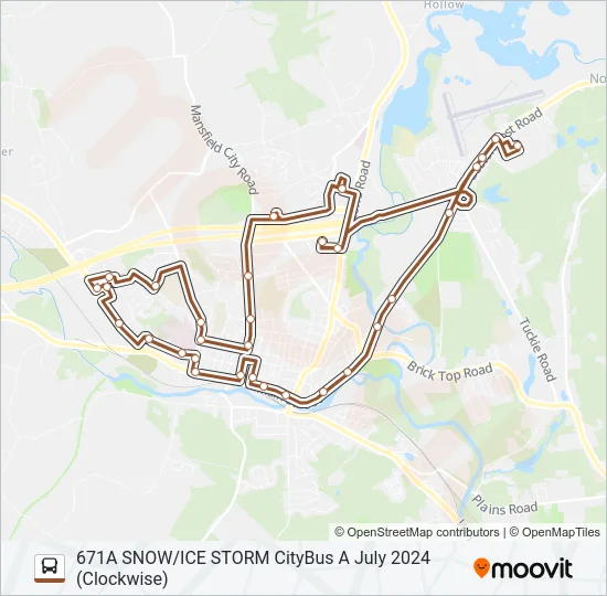 671A SNOW/ICE STORM CITYBUS A JULY 2024 (CLOCKWISE) Bus Line Map