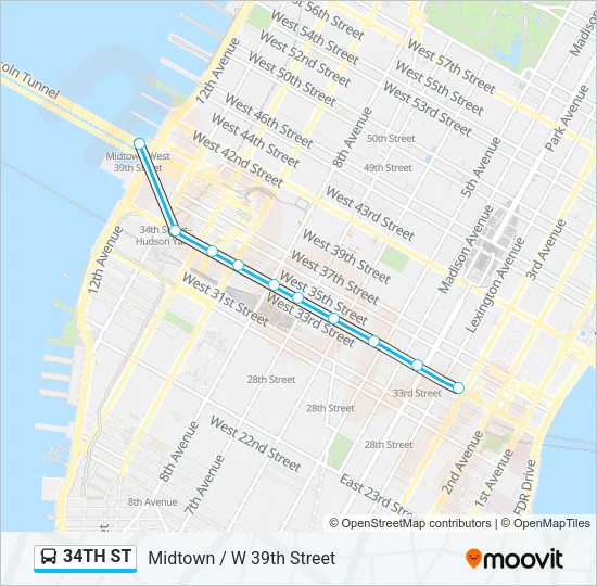 34TH ST Bus Line Map