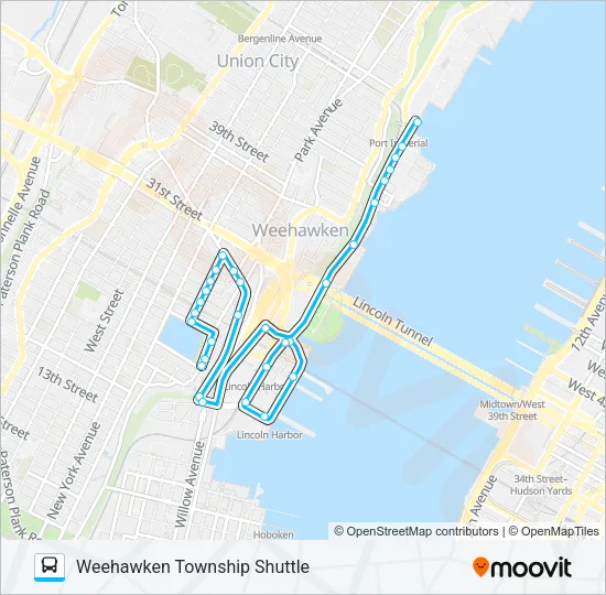 WEEHAWKEN TOWNSHIP SHUTTLE Bus Line Map
