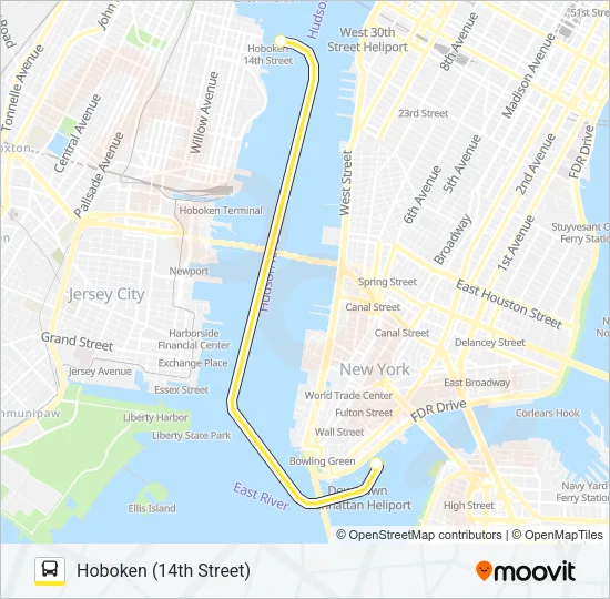 HOBOKEN / 14TH ST - PIER 11 / WALL ST Bus Line Map