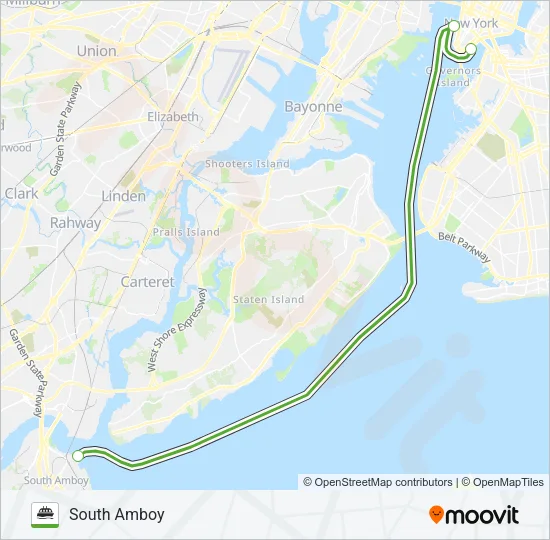 SOUTH AMBOY - PIER 11/WALL ST. Ferry Line Map