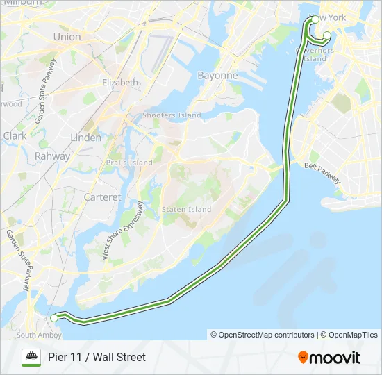 SOUTH AMBOY - PIER 11/WALL ST. Ferry Line Map