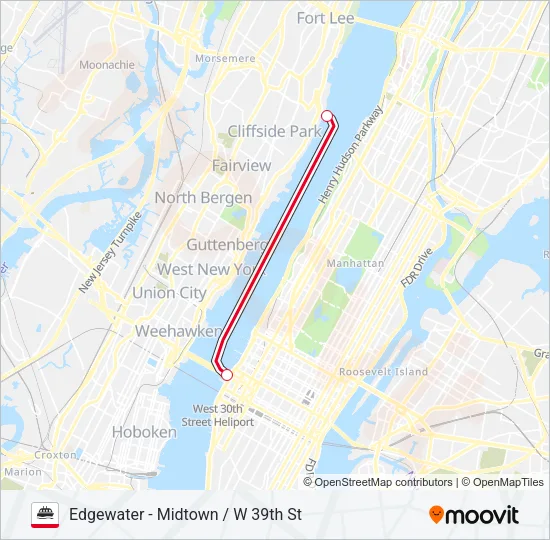 EDGEWATER - MIDTOWN / W 39TH ST Ferry Line Map