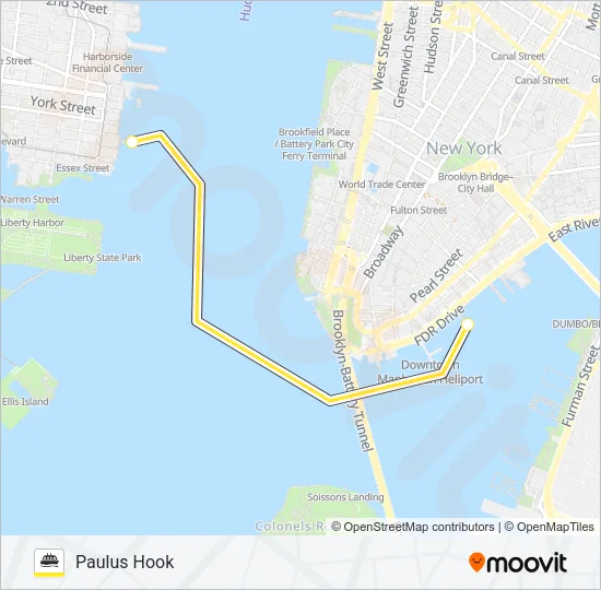 PAULUS HOOK - PIER 11 / WALL ST Ferry Line Map