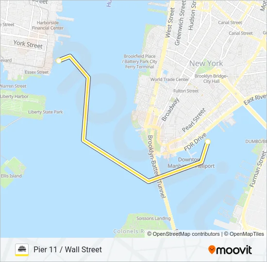 PAULUS HOOK - PIER 11 / WALL ST Ferry Line Map
