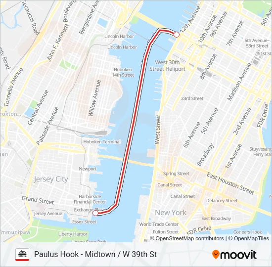 PAULUS HOOK - MIDTOWN / W 39TH ST Ferry Line Map