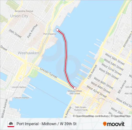 PORT IMPERIAL - MIDTOWN / W 39TH ST Ferry Line Map