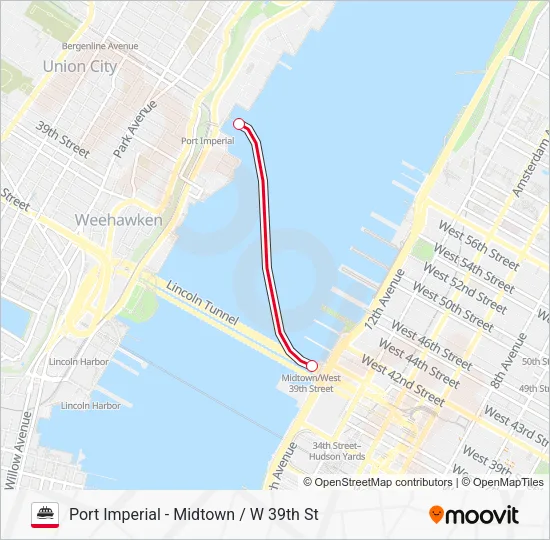 PORT IMPERIAL - MIDTOWN / W 39TH ST Ferry Line Map