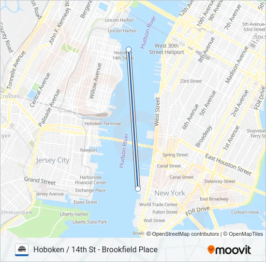 HOBOKEN / 14TH ST - BROOKFIELD PLACE Ferry Line Map