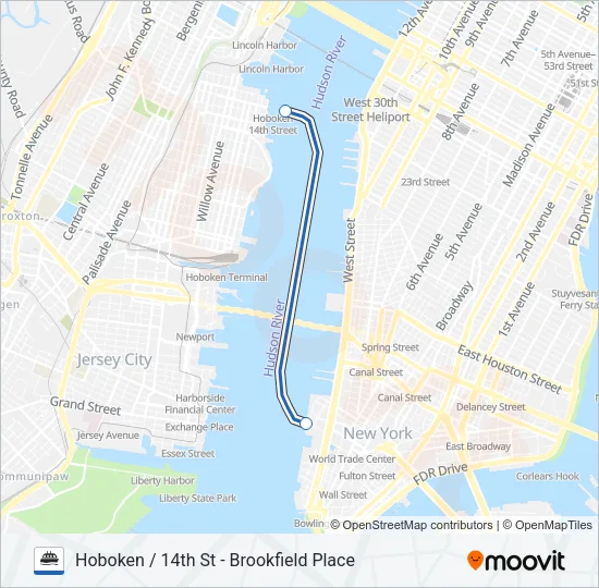 HOBOKEN / 14TH ST - BROOKFIELD PLACE Ferry Line Map