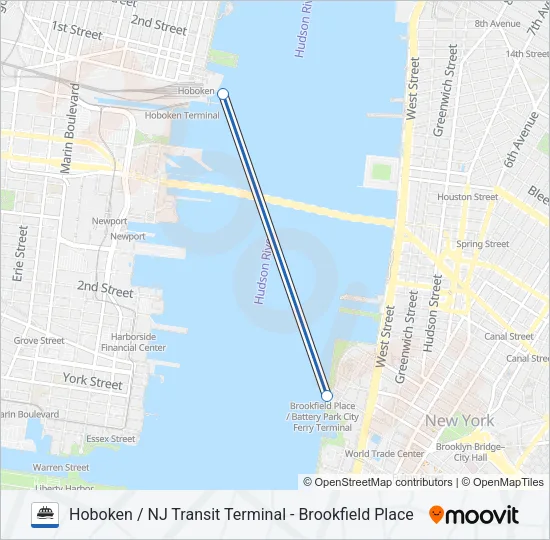 HOBOKEN / NJ TRANSIT TERMINAL - BROOKFIELD PLACE Ferry Line Map