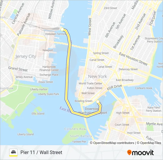 HOBOKEN / NJ TRANSIT TERMINAL - PIER 11 / WALL ST Ferry Line Map