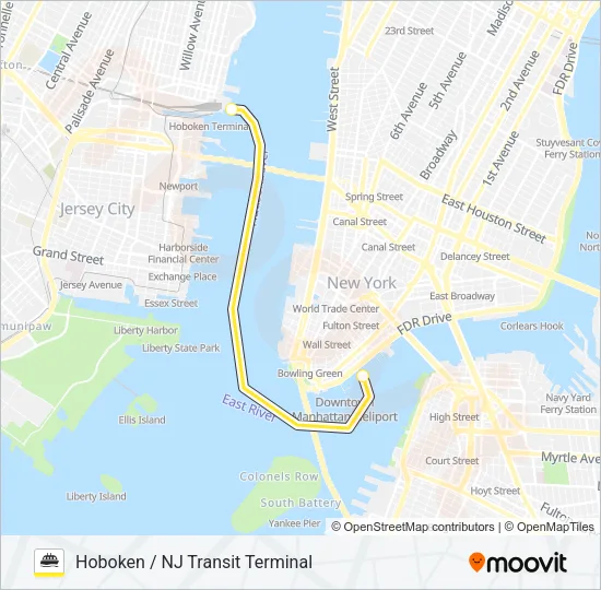 HOBOKEN / NJ TRANSIT TERMINAL - PIER 11 / WALL ST Ferry Line Map