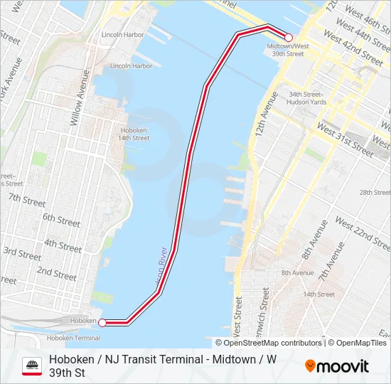 HOBOKEN / NJ TRANSIT TERMINAL - MIDTOWN / W 39TH ST Ferry Line Map