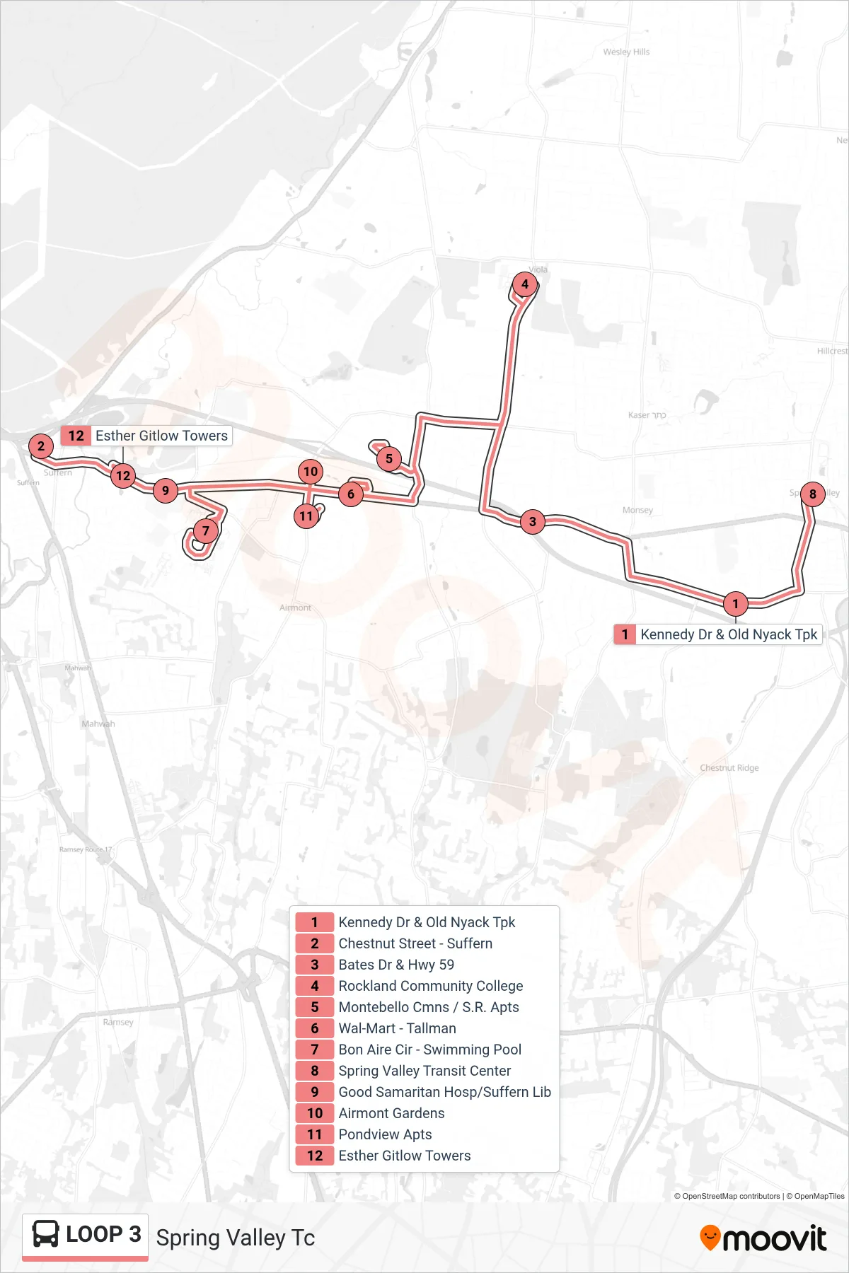 LOOP 3 bus Line (Spring Valley Tc) route and stops on a map
