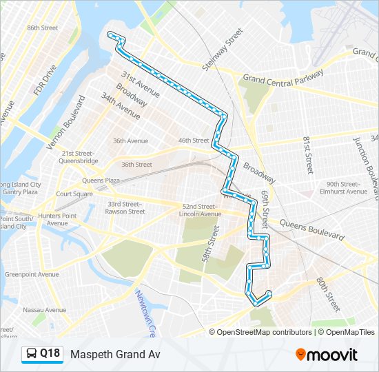 Mapa de Q18 de autobús