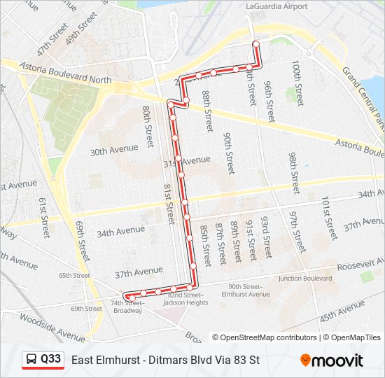 Q33 Bus Route Map Q33 Route: Schedules, Stops & Maps - East Elmhurst - Ditmars Blvd Via 83 St  (Updated)