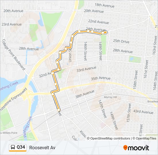 Q34 bus Line Map