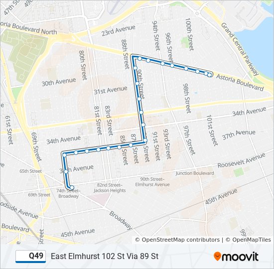 Mapa de Q49 de autobús
