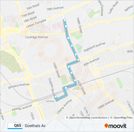 Mapa de Q65 de autobús