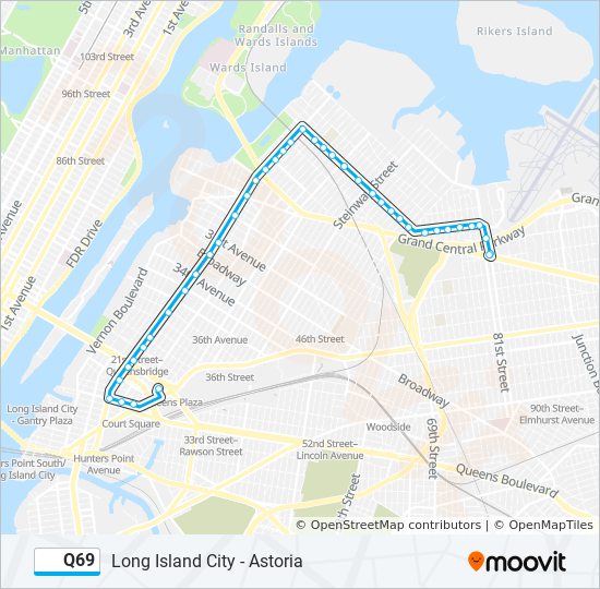 Mapa de Q69 de autobús