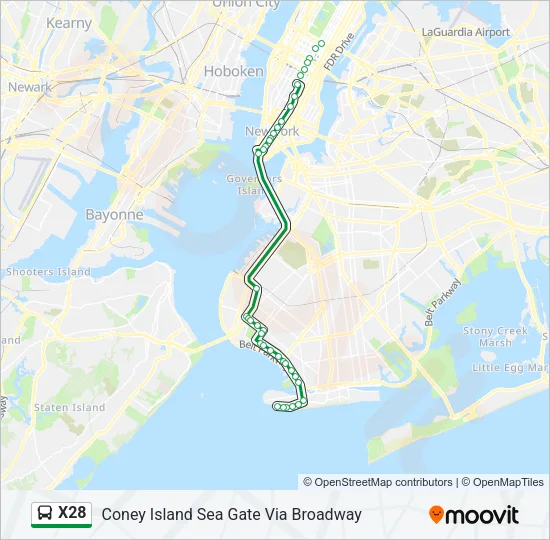 X28 Bus Line Map