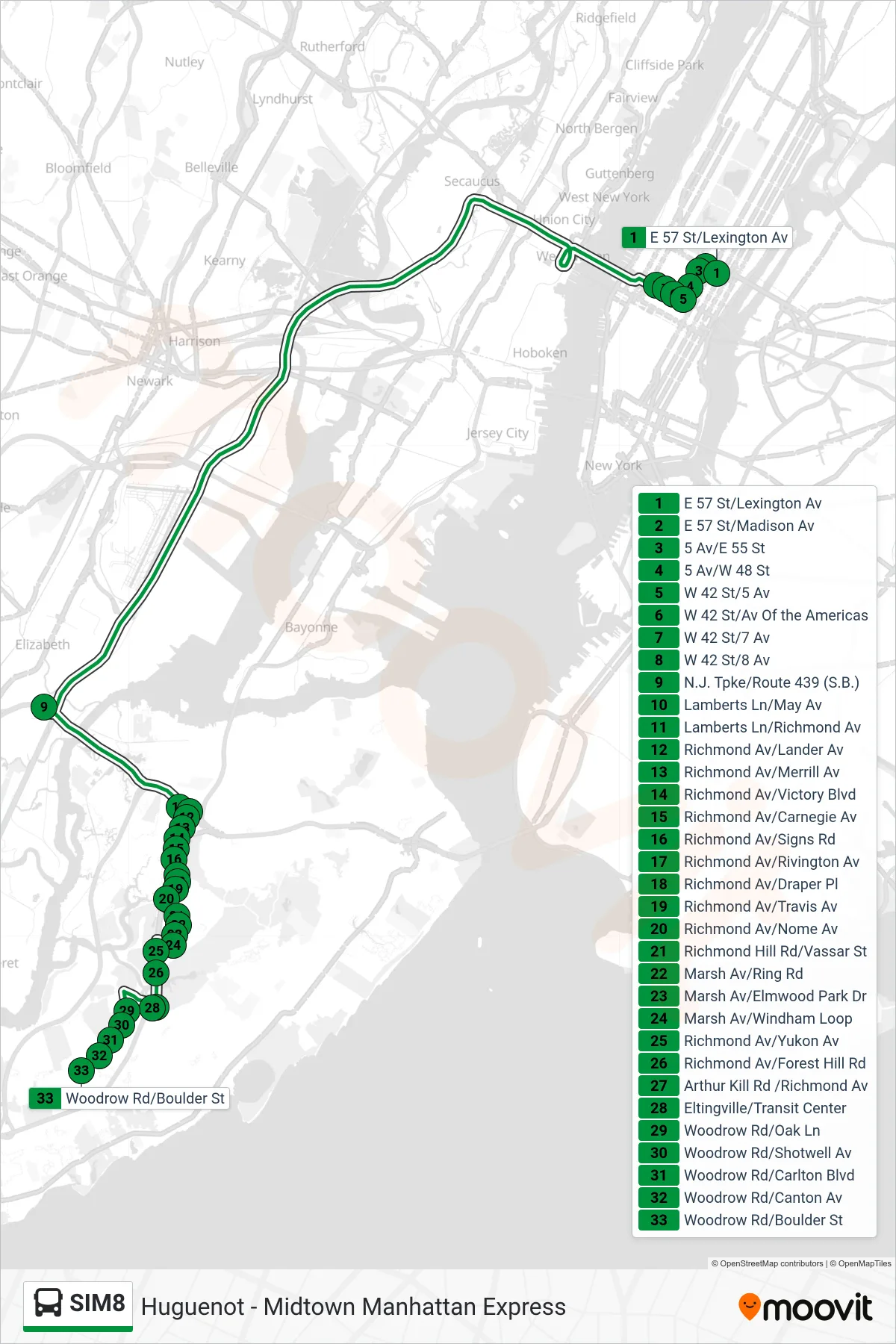 SIM8 bus Line (Arden Hts Via Richmond Av Via Woodrow Rd) route and stops on a map