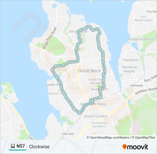 N57 bus Line Map