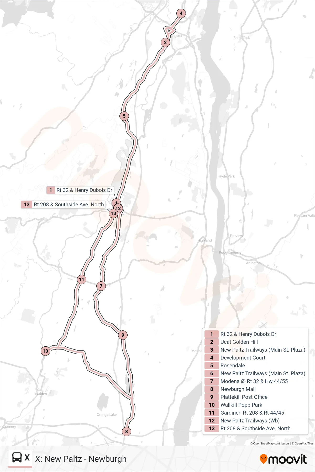 X bus Line (2025) route and stops on a map