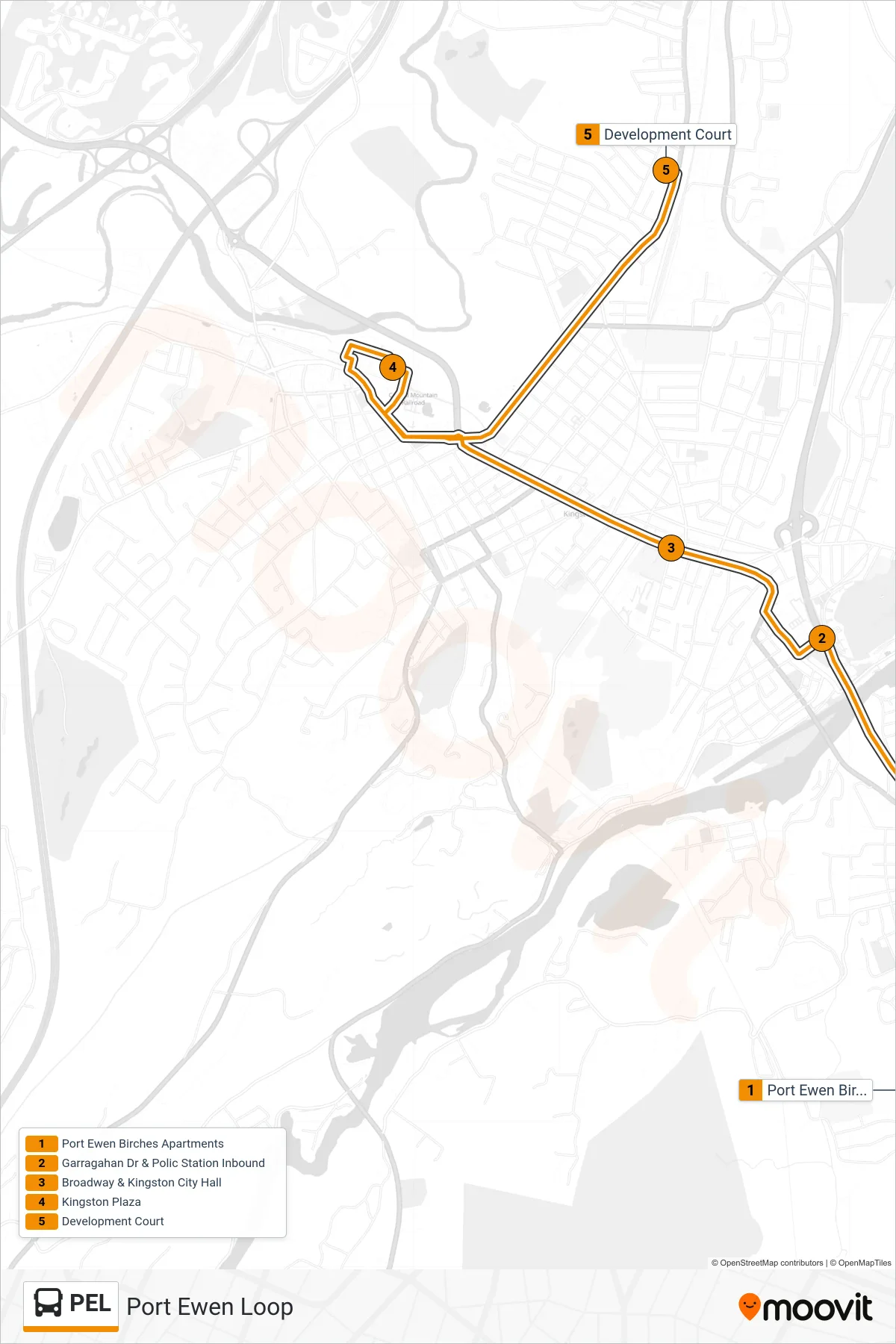 PEL bus Line (Development Court) route and stops on a map