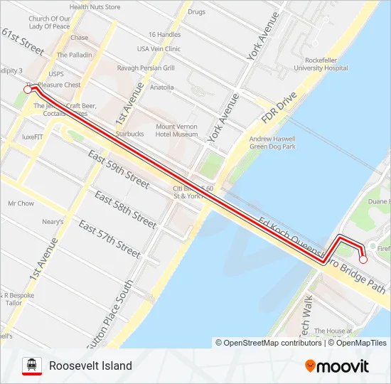 ROOSEVELT ISLAND TRAM Cable Car Line Map