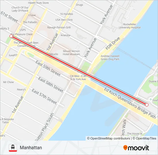 ROOSEVELT ISLAND TRAM Cable Car Line Map