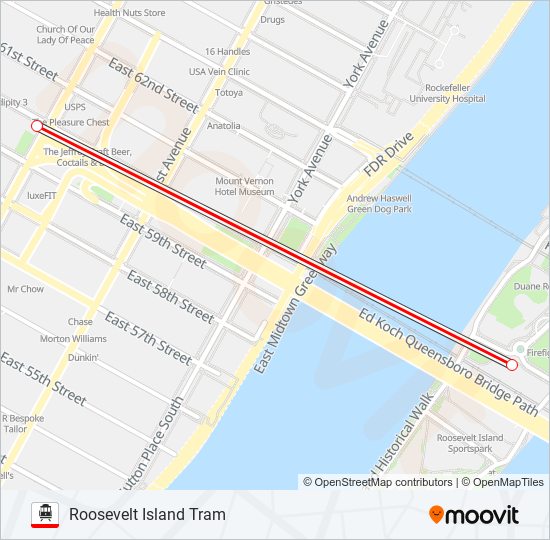 ROOSEVELT ISLAND TRAM cable car Line Map