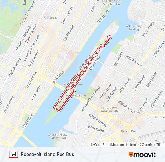ROOSEVELT ISLAND RED BUS bus Line Map
