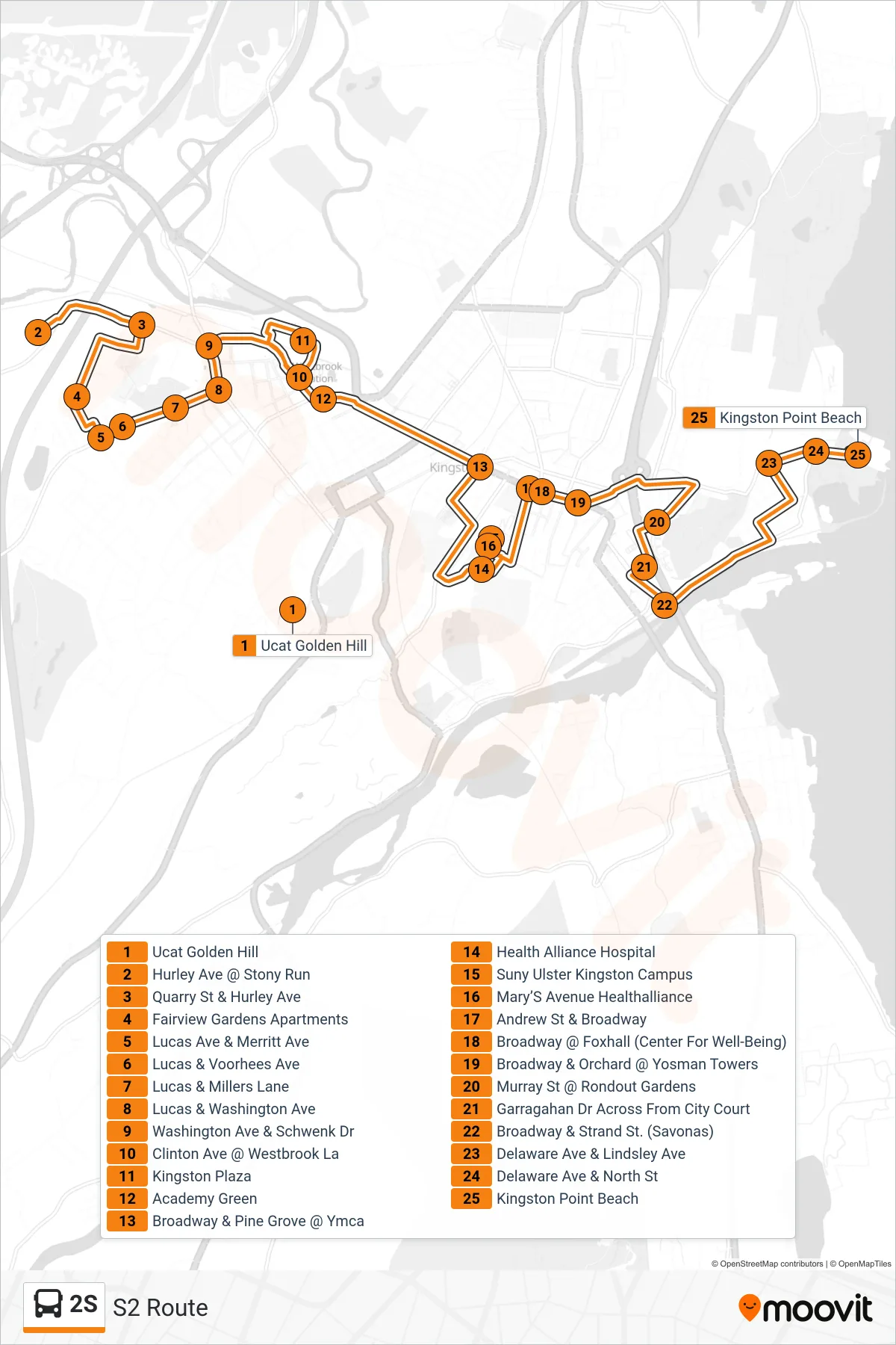 2S bus Line (S2 Route) route and stops on a map