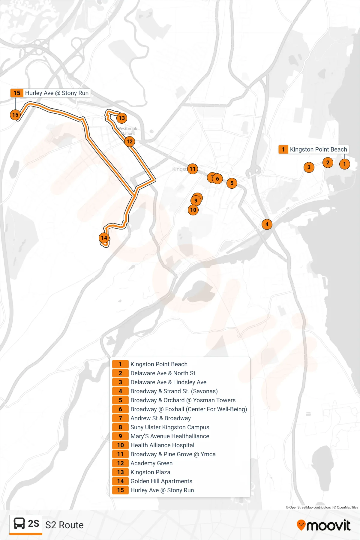 2S bus Line (S2 Route) route and stops on a map