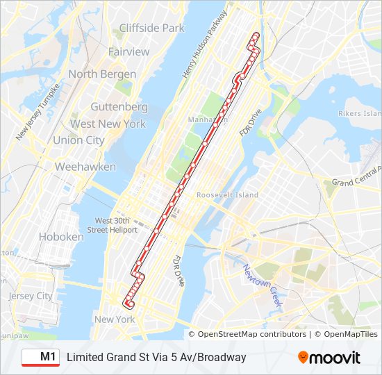 M1 Route: Schedules, Stops & Maps - Limited Grand St Via 5 Av Broadway 