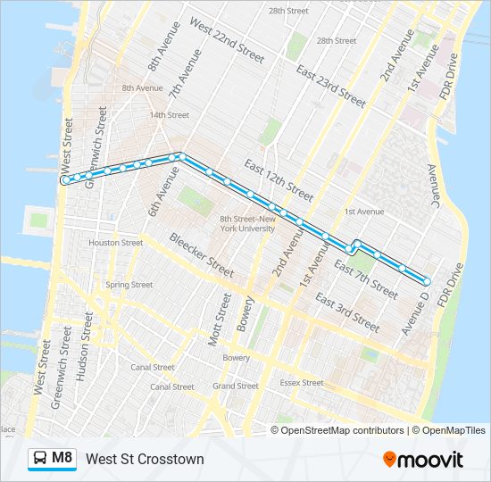 M8 bus Line Map