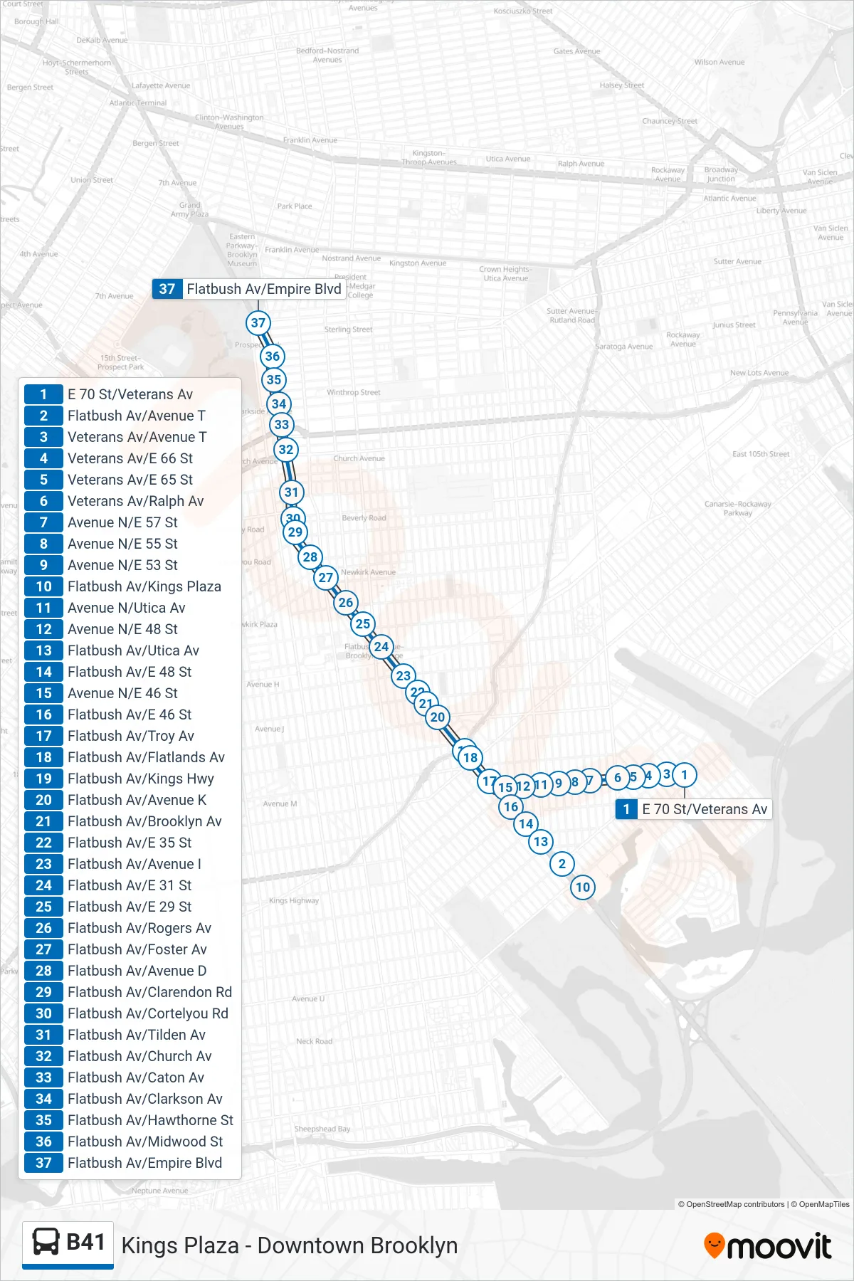 B41 bus Line (Empire Bl) route and stops on a map